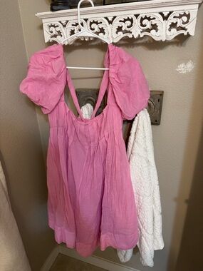 Free People Pink Puff Sleeve Mini Dress